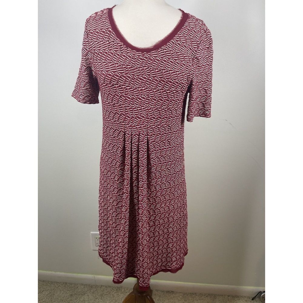 Anthropologie Maeve Dora Textured Knit‎ Shift Dress Red Small Flattering Pleats